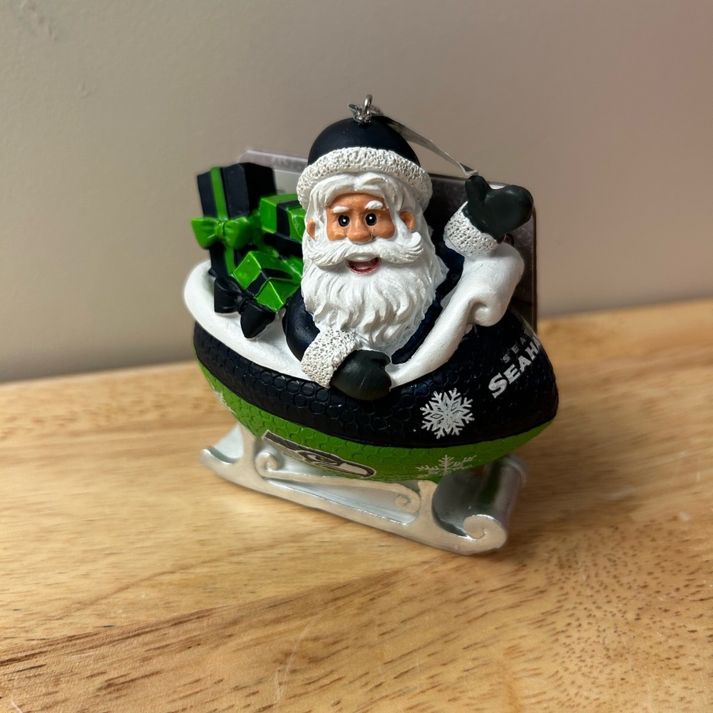 Seattle Seahawks Santa Sleigh Ornament FOCO NFL Team Christmas Decor NWT